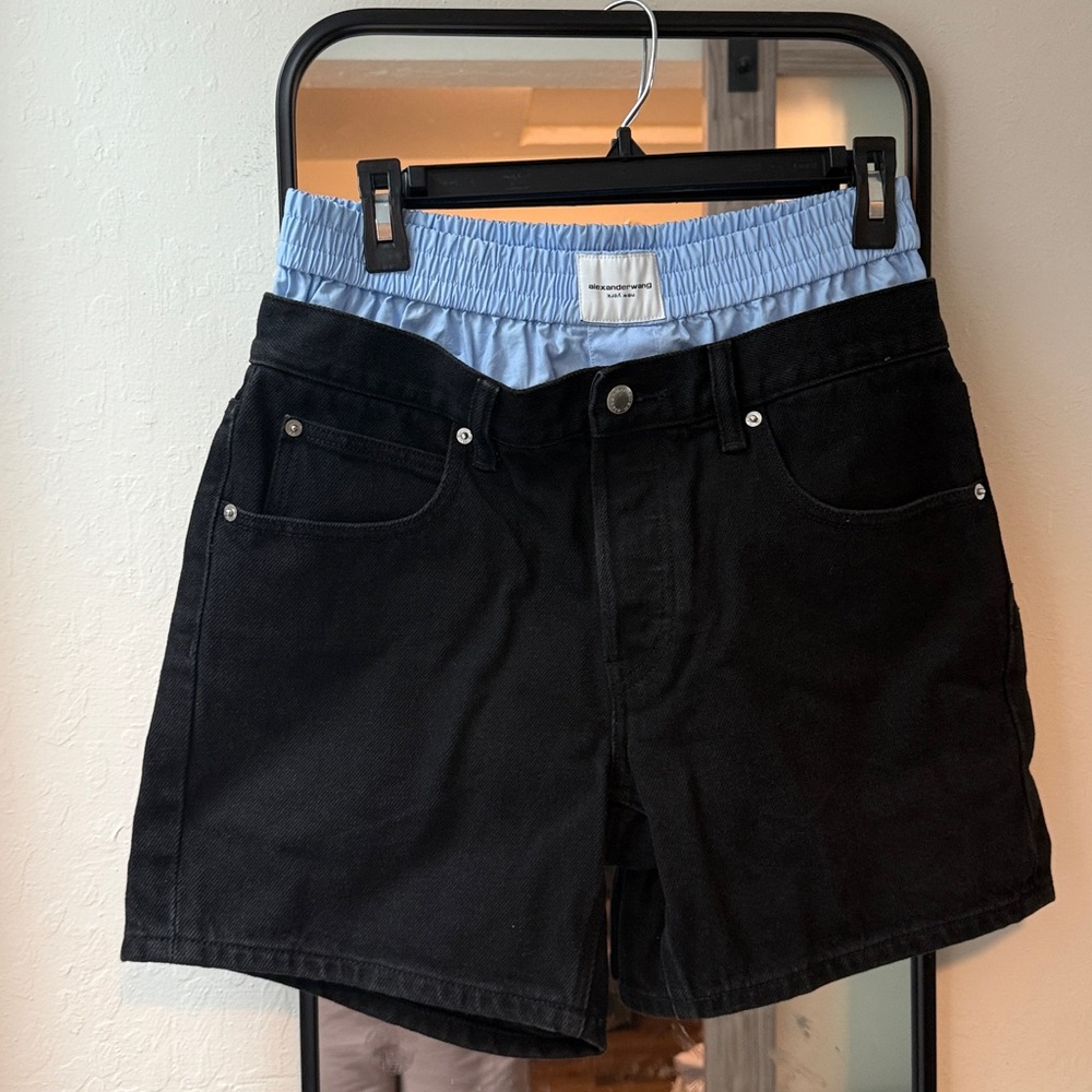 Nwot size 26 Alexander Wang Black Shorts with Light Blue Waistband